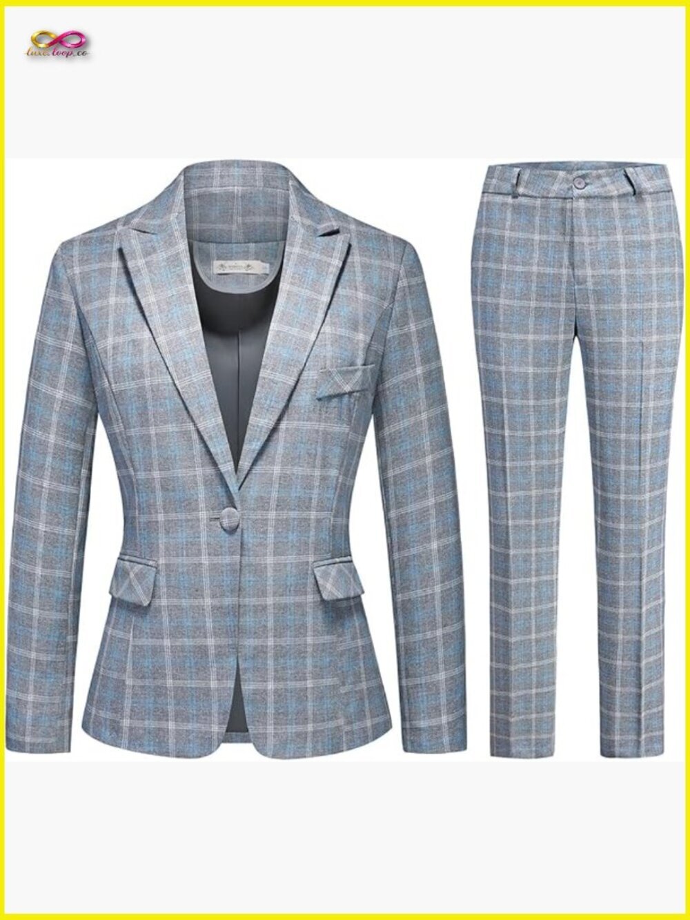 Plaid Two-Piece Suit Set Modern Fitted Blazer Jacket Straight Leg Pants